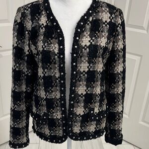 St. John Black and Cream metallic tweed jacket